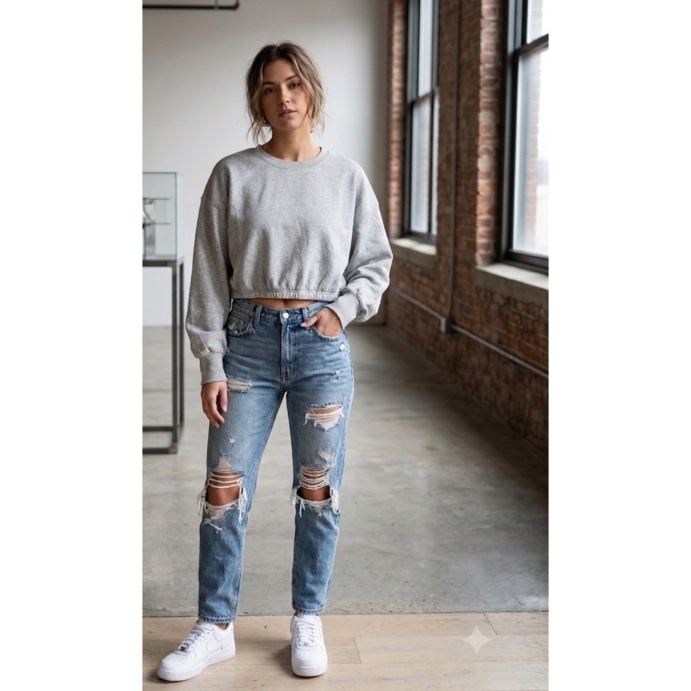 Joy Lab Women's size L Elastic Waist Long Sleeve Boxy Sweatshirt Grey